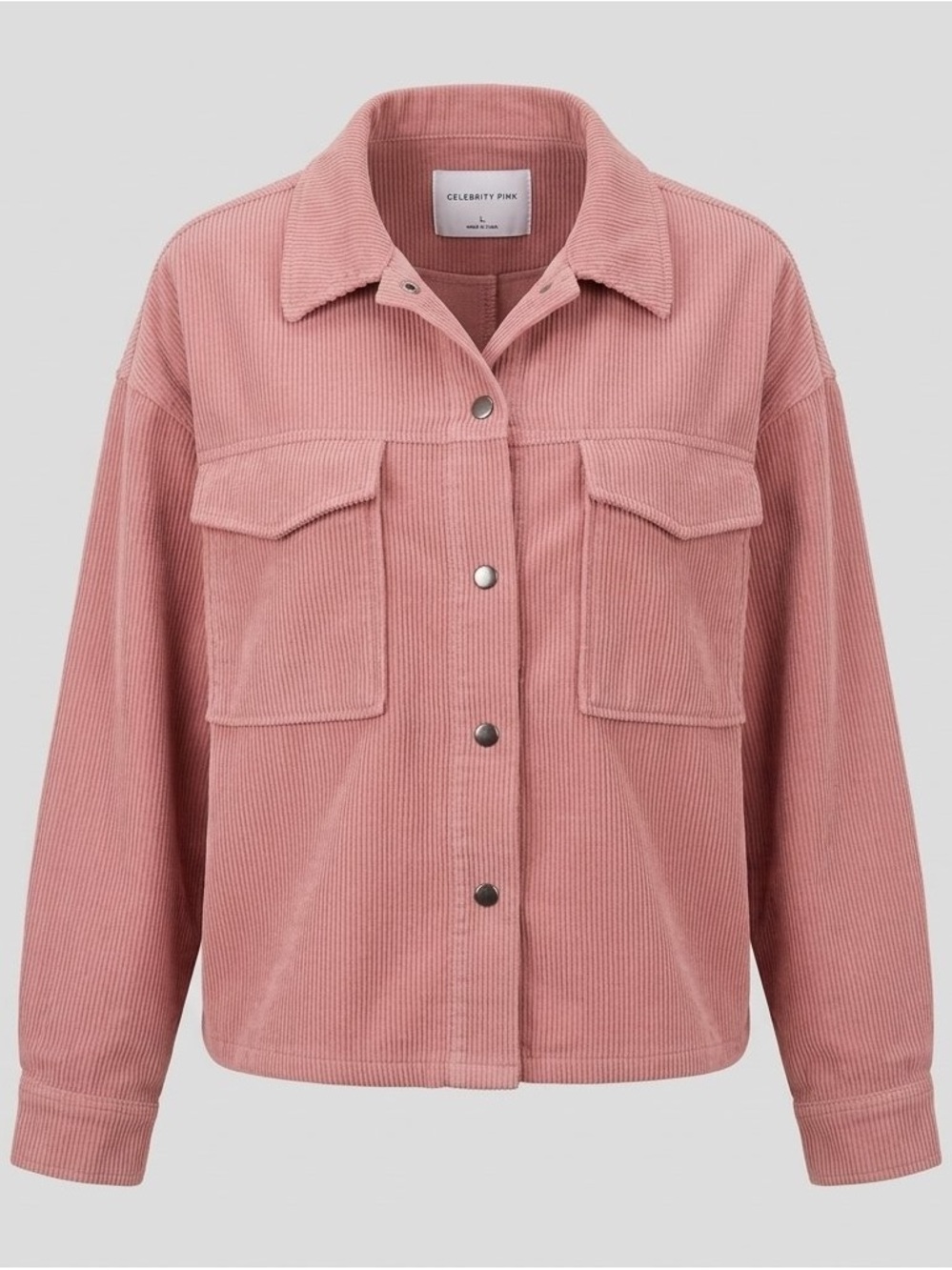 Celebrity Pink Cropped Corduroy Shirt Jacket Mauve Pink L